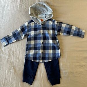 NWT Carter's Blue Plaid Hoodie Set, Size 2T